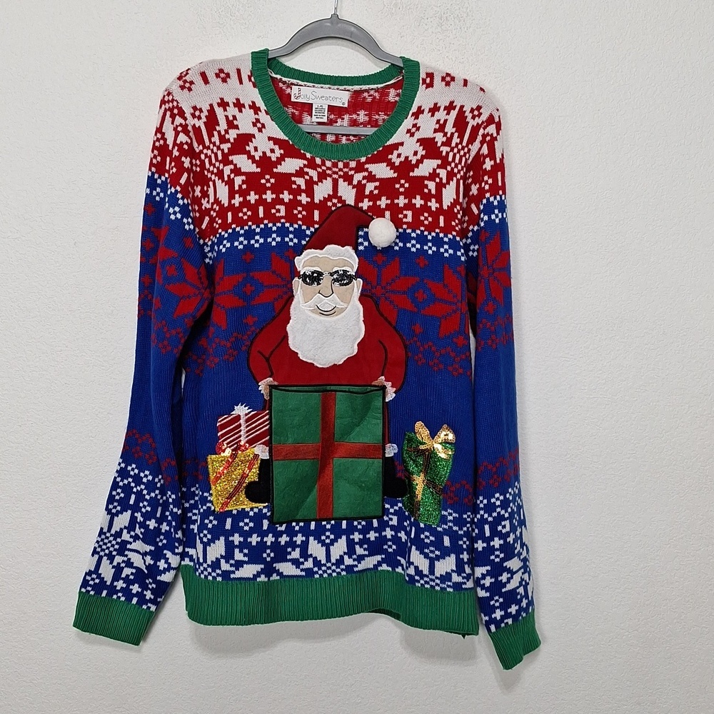 Jolly Sweaters Christmas Santa Holiday Statement Festive Ugly Sweater Size L